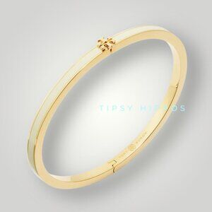 TORY BURCH WHITE AND GOLD KIRA ENAMEL BRACELET